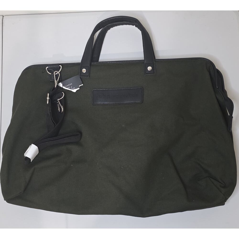 John Varvatos Green Drifter Weekend Duffle Leather Trim